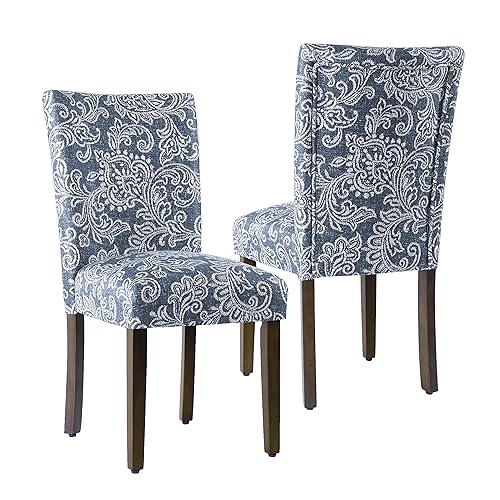 HomePop Classic Parsons Dining Chair -Denim Jacobean Print (Set of 2) - color: Denim Jacobean Print, style: Pack of 2