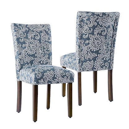 HomePop Classic Parsons Dining Chair -Denim Jacobean Print (Set of 2) - color: Denim Jacobean Print, style: Pack of 2