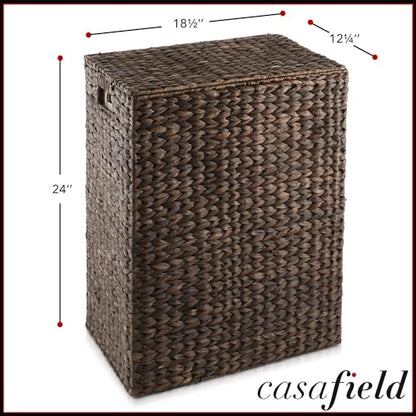 Casafield Large Laundry Hamper with Lid and Removable Liner Bag - Espresso Dark Brown, Woven Water Hyacinth Rectangular Laundry Basket Clothes Sorter - color: Espresso
