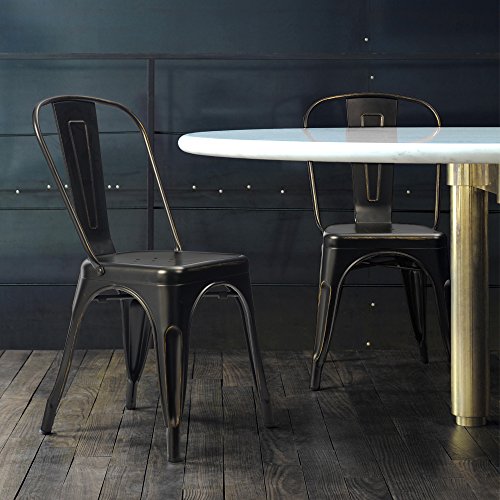 Devoko Metal Indoor-Outdoor Chairs Distressed Style Kitchen Dining Chairs Stackable Side Chairs with Back Set of 4 (Black Gold) - color: Black Gold