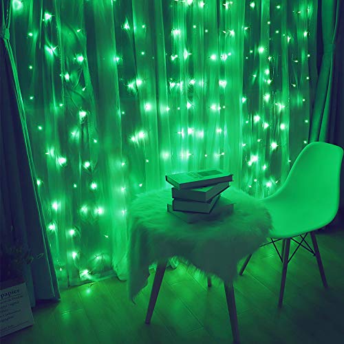 HEYFUNi Green Christmas Curtain Lights, 304 LED 9.8FT x 9.8FT Window Lights | Green Hanging Fairy Lights with 8 Modes, Waterproof Window String Lights for St. Patrick’s Day, Party, Bedroom Wall Backdrop - color: Green, size: 9.8ft*9.8ft
