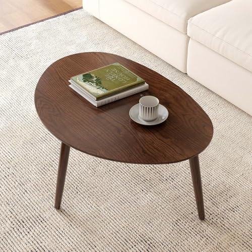 Small Oval Coffee Table, 100% Solid Wood Coffee Tables Mid Century Modern Table for Living Room, Side Table End Tables for Home (Walnut Wood Color, 25.59''x17.51''x19.68'') - color: Walnut, size: Tall - 1 Piece