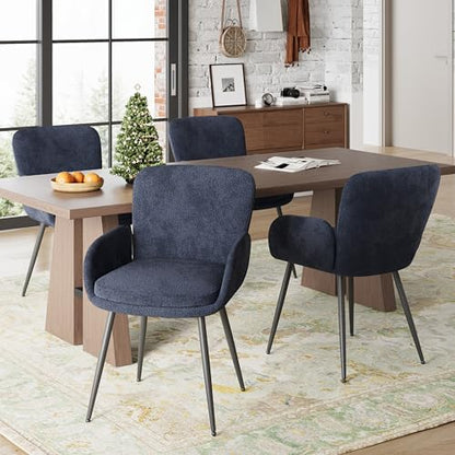 VKNOW Modern Upholstered Dining Chairs Set of 2 with Armrest, Navy | Armed Dining Room Chairs with Metal Legs, Kitchen Chairs for Restaurant Kitchen Living Room - color: Navy Blue, size: Set of 2