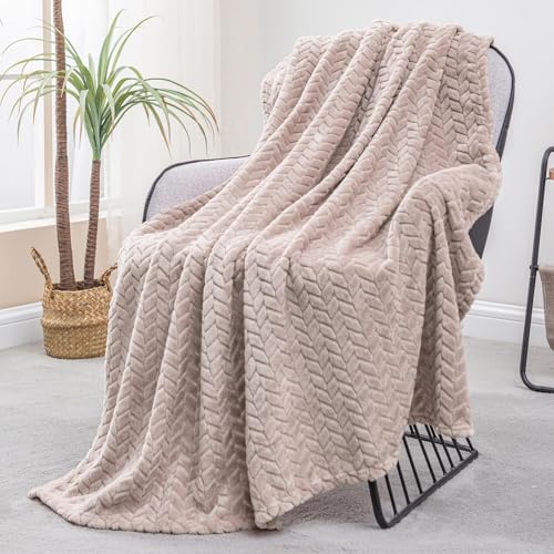 Exclusivo Mezcla Fleece Throw Blanket for Couch Sofa, 50”x70”, Camel | Oversized Soft Cozy Fluffy Blankets for Summer, Decorative Plush Flannel Throws for Living Room, Bedroom with Leaves Pattern - color: Camel, size: Throw ( 50x70 IN )