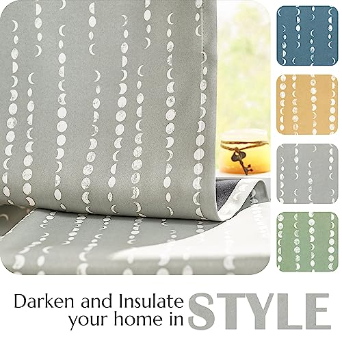 jinchan Boho Blackout Curtains 63 Inch Length Moon Phase Printed Drapes | Grey Farmhouse Curtains for Bedroom Living Room Back Tab Rod Pocket Drapes Room Darkening Window Treatments 2 Panels - color: Luna | Grey, size: 52"W x 63"L (Pack of 2)