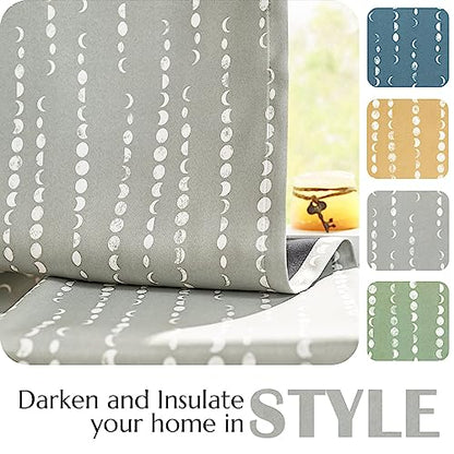 jinchan Boho Blackout Curtains 63 Inch Length Moon Phase Printed Drapes | Grey Farmhouse Curtains for Bedroom Living Room Back Tab Rod Pocket Drapes Room Darkening Window Treatments 2 Panels - color: Luna | Grey, size: 52"W x 63"L (Pack of 2)