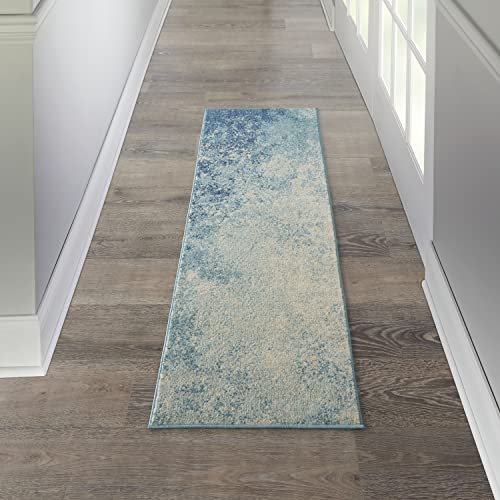 Nourison Home Passion Navy/Light Blue 2'2'' x 10' Area-Rug, Modern, Abstract, Easy-Cleaning, Non Shedding, Bed Room, Living Room, Dining Room, Kitchen, (10' Runner) - color: Navy Light Blue, size: 2'2" x 10' (Runner)