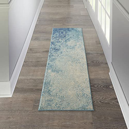 Nourison Home Passion Navy/Light Blue 2'2'' x 10' Area-Rug, Modern, Abstract, Easy-Cleaning, Non Shedding, Bed Room, Living Room, Dining Room, Kitchen, (10' Runner) - color: Navy Light Blue, size: 2'2" x 10' (Runner)