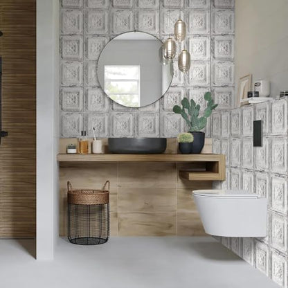 Froluya Distressed Tile Peel and Stick Wallpaper Ceiling 16.9" x 118.1" | Rustic White Contact Paper Embossed Self Adhesive Wallpaper Removable Waterproof Wall Paper for Kitchen Backsplash Vinyl - size: 16.9” x 118.1”