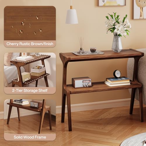 Solid Wood End Table | 2-Tier Side Table with Storage Shelf, Bedside Table for Sofa, Living Room, Bedroom, Small Space, Easy Assembly, Rustic Brown - color: Rustic Brown
