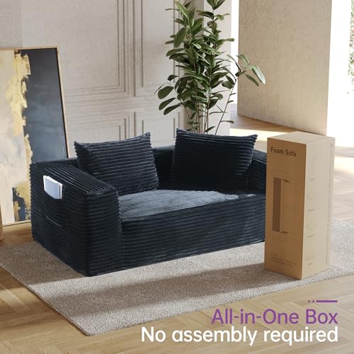 Loveseat Sofa, 71" Boneless Couch with 2 Lumbar Pillows, No Assembly | 2-Seater Foam Sofa for Living Room, Bedroom, Office, Dorm, Comfy Plush Corduroy