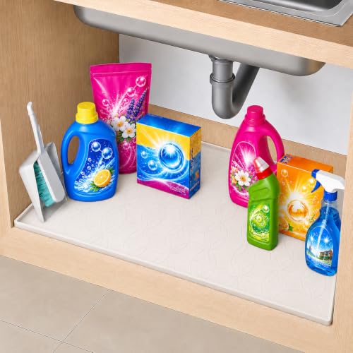 34"x22" Waterproof Silicone Under Sink Mat Drip Tray(Cream Brown) | Non-Slip Silicone Sink Liner & Drip Tray with Raised Edges, Versatile Floor & Cabinet Protector for Pets & Utility Area - color: Cream Brown