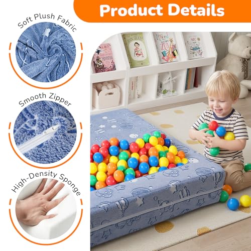 MeMoreCool Glow Modular Kids Couch, Blue Space | modular foam seating, removable washable cover, space glow design, lightweight pieces, playroom furniture - color: Space Astronaut