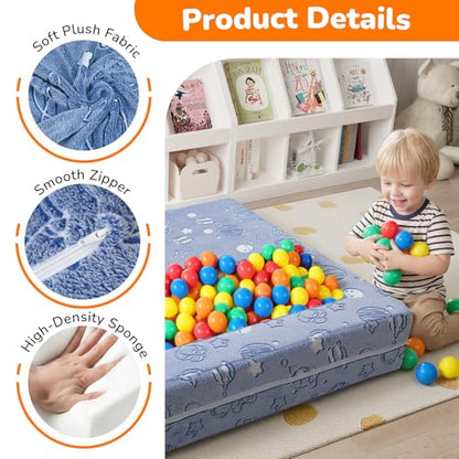MeMoreCool Glow Modular Kids Couch, Blue Space | modular foam seating, removable washable cover, space glow design, lightweight pieces, playroom furniture - color: Space Astronaut
