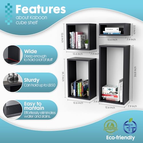 Wall Mount Shelf Set of 4, Floating Cube Shelves for Space Discovery Home and Commercial Use, Large Size Shelves Set, Black - color: Black, size: Set4