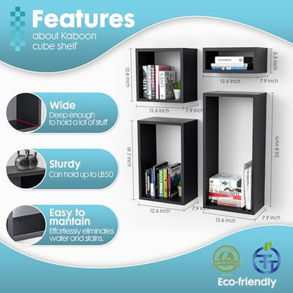 Wall Mount Shelf Set of 4, Floating Cube Shelves for Space Discovery Home and Commercial Use, Large Size Shelves Set, Black - color: Black, size: Set4