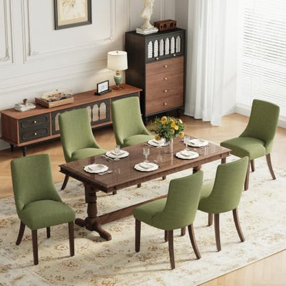 MALOL Wooden Dining Chairs Set of 6, Upholstered Kitchen & Dining Room Chairs with Solid Wood Legs Curved Backrest Farmhouse Accent Chair for Dining/Kitchen/Living Room, Green - color: Green, size: Set of 6