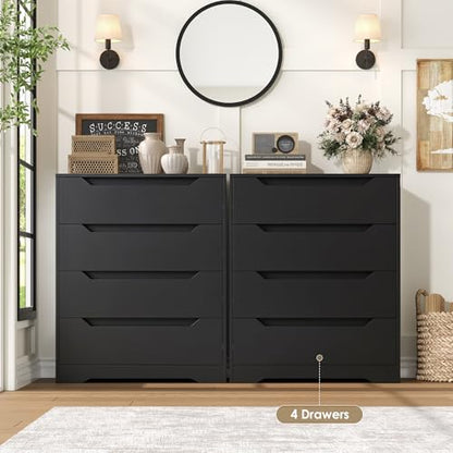 HOSTACK Modern 4 Drawers Dresser, Wood Chest of Drawers with Storage, Black | Black Dresser with Cut-Out Handles, Small Dresser, 4 Drawers Chest, Tall Storage Dresser for Living Room, Apartment, Renter - color: Black
