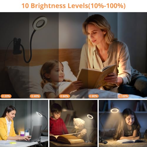 Woputne Desk Lamp Clip on Light for Bed Book Reading (Black) | 10 Dimmable Brightness 3 Light Modes Desk Lights for Home Office Clamp Bedside Lamp for Painting, Craft, Study - size: Black-1 Piece-Standard-Classic