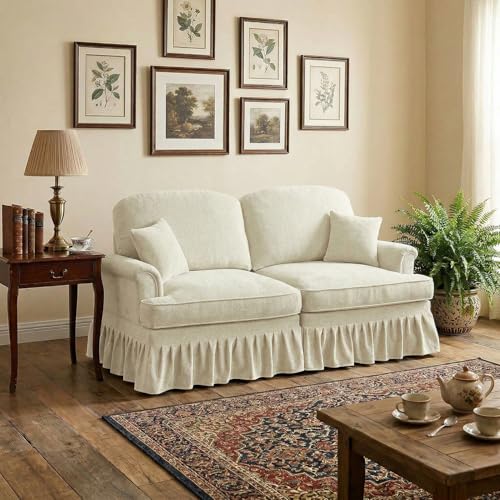 Modular Sectional Sofa Couch, Comfy Chenille Sofa with Removable Ruffled Skirt, Flared Armrests, Sturdy Legs, Convertible Loveseat for Living Room, Bedroom, Apartment (Beige) - color: Beige, size: 76.4 Inch