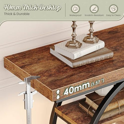 Huuger 41.3 Inch Entryway Table with Artistic Curved Metal Frame,Sofa Table | Modern Console Tables, Entrance Table for Entryway, Hallway, Entrance, Foyer, Living Room, O-Shaped Metal Frame, Rustic Brown - color: Rustic Brown, size: 11.8"D x 41.3"W x 31.5