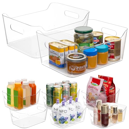 Tiawudi Set of 8 Clear Plastic Storage Bins, 2 Extra Large and 6 Small Storage Containers for Pantry Organization, Multi-Use Organizer Bins for Home, Kitchen, Cabinet, Bathroom, Fridge & Freezer