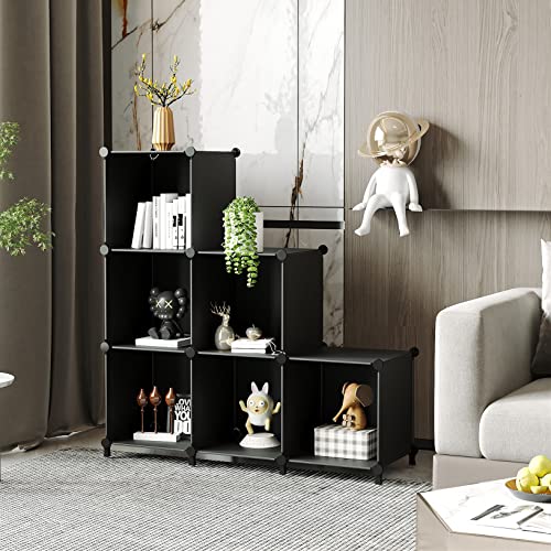 AWTATOS Closet Organizers and Storage, 6 Cube Storage Organizer, Black | Portable Closet Storage Shelves, DIY Stackable Storage Cube Book Shelf, Plastic Clothes Organizer Shelving for Bedroom, Home - color: Black