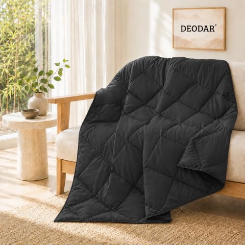 Deodar Down Fiber Throw Blanket Lightweight Packable Throw Indoor & Outdoor | Lightweight Black Down Throw Blanket for Couch,Outdoor Picnic Lap Soft Throw Comforter for Office Bedroom, Machine Washable - color: Black