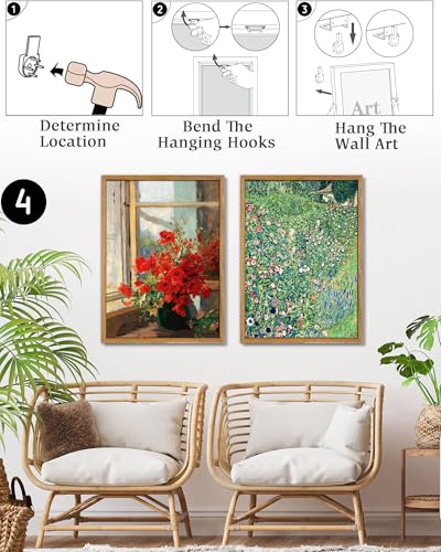 UPWOIGH Red Poppy Framed Impressionist Wall Art, 16 x 24 Inch | Red Poppy Bouquet by a Sunlit Window, Impressionist Oil Painting Style, Warm Wood Frame for Living Room and Bedroom - color: Red Poppies, size: 24"L x 16"W