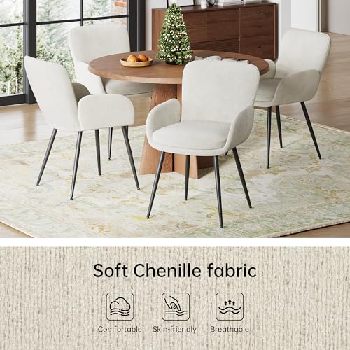 VKNOW Modern Upholstered Dining Chairs Set of 6 with Armrest, Beige | Armed Dining Room Chairs with Metal Legs, Kitchen Chairs for Restaurant Kitchen Living Room - color: Beige, size: Set of 6