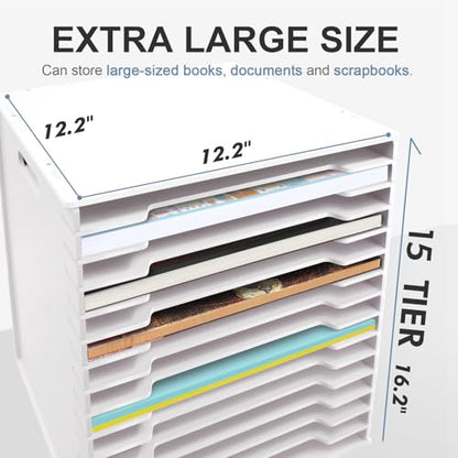 SONGWAY 12x12 Paper Storage Organizer - 15 Tier Desk File Organizer with Adjustable Shelves, Letter Mail Tray, 12x12 Stackable Scrapbook Paper Storage Cube for Home Office Classroom - size: 15-Tier
