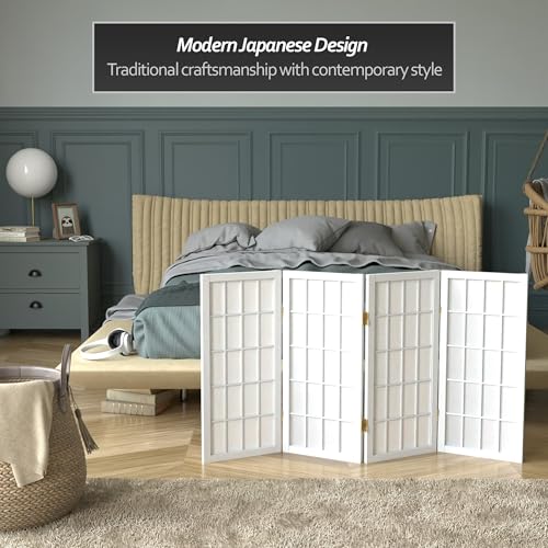 2 ft. Short Desktop Window Pane Shoji Screen - White - 4 Panels - color: White, size: 4 Panel