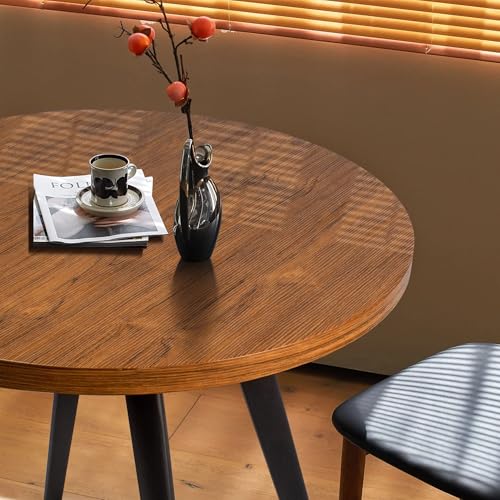 Round Dining Table for 2, 31.5" Small Kitchen Circle Table Space-Saving | Brown Mid-Century Modern with 1.4" thick Walnut-grain Top, Kitchens, Dining Rooms, Apartments, Breakfast Nooks - color: Brown