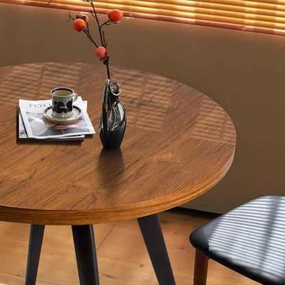 Round Dining Table for 2, 31.5" Small Kitchen Circle Table Space-Saving | Brown Mid-Century Modern with 1.4" thick Walnut-grain Top, Kitchens, Dining Rooms, Apartments, Breakfast Nooks - color: Brown