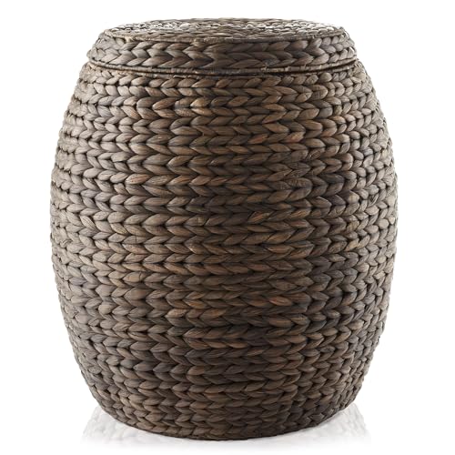 Casafield Round Storage Basket with Lid - Espresso Dark Brown, Handwoven Hyacinth Organizer for Laundry, Blanket, Plants, Bedroom, Living Room, Office - color: Espresso