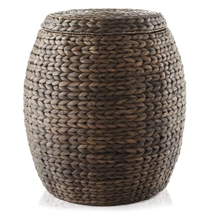 Casafield Round Storage Basket with Lid - Espresso Dark Brown, Handwoven Hyacinth Organizer for Laundry, Blanket, Plants, Bedroom, Living Room, Office - color: Espresso