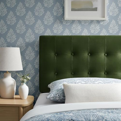 Modway Emily Twin Size Performance Velvet Headboard in Moss Green - Stain-Resistant Velvet Upholstery with Button Tufting and 7 Adjustable Height Positions - color: Moss Green, size: Twin