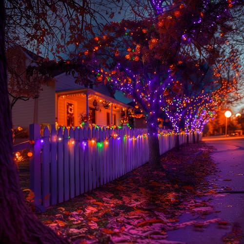 TW SHINE Purple Orange and Green Halloween Lights, 20FT 100 Count Incandescent Mini String Lights, Waterproof Halloween Decorations for Outdoor Indoor Patio Home Party Garden Yard Decor - color: Purple Orange and Green