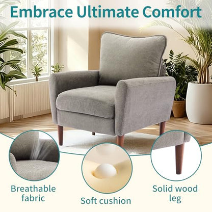 OLIXIS Comfy Accent Chair for Living Room Bedroom and Waiting Room | Upholstered Mid-Century Reading Chair with Pillow and Solid Wood Legs, Wide Singe Modern Lounge Sofa, Greige - color: Greige