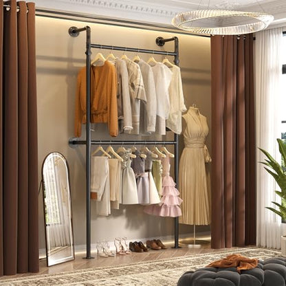 Aheaplus Industrial Pipe Clothing Rack, Reversible 3.5FT Clothes Rack for Hanging Clothes, Heavy Duty Garment Racks, Wall Mounted Closet Wardrobe Racks, Small Walk-in Closet System, Black - size: 41 inches
