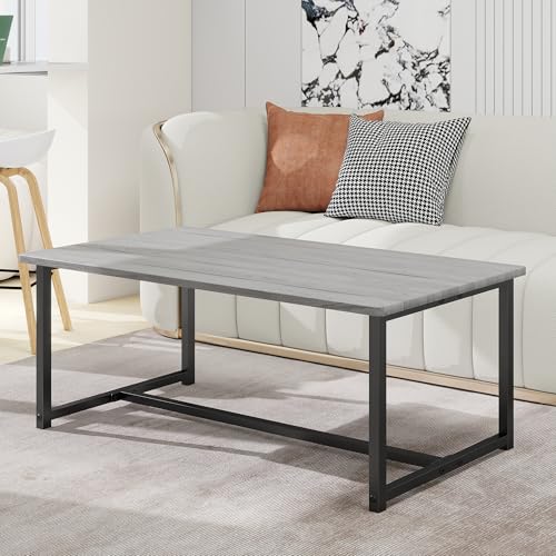 35.4" Rectangular Coffee Table for Living Room, Modern Industrial Style Coffee Table Center Table with Metal Frame for Small Space, Apartment, Office, Easy Assembly, Grey - color: Grey