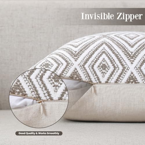 HPUK Throw Pillow Covers 18x18, Set of 4, Natural Couch Pillow Covers | Polyester fabric, patterned and solid designs, hidden zippers, machine washable, for sofas and beds, inserts not included - color: Natural, size: 18" x 18" (Pack of 4)