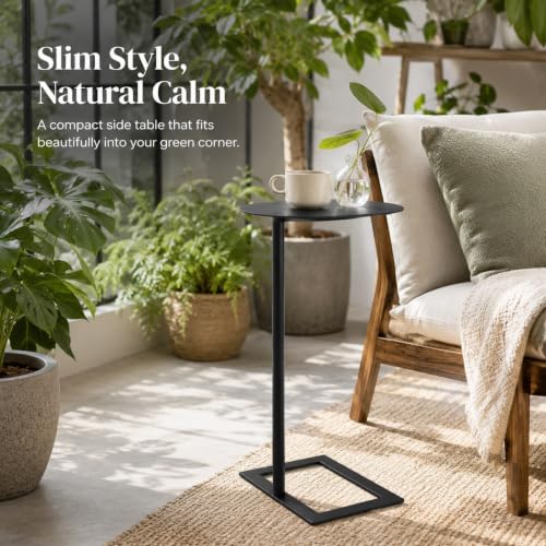 Modern Stable C Table End Table, 27.5" Tall, Large, Black | C Shaped Side Table that Slides Under Sofa, Slim Under Couch Table, Industrial Coffee Tray Table for Living Room Bedroom - color: Black, size: Large