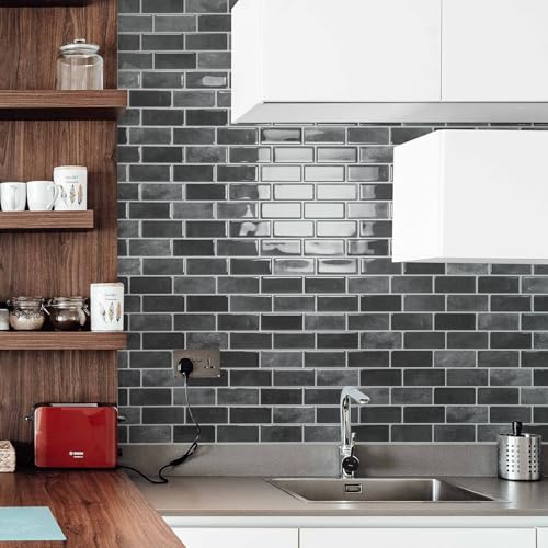 Art3d 10-Pack Marble Peel and Stick Backsplash, 12 x 12 in, Smoky Black | Strong Adhesion, Lightweight, Cuttable, Waterproof, Fadeless, Crack Resistant, for Kitchen, Bedroom, Ideal for Recently Moved - color: Smoky Black