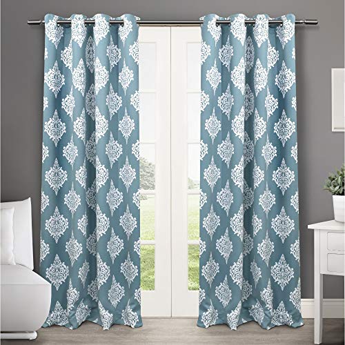 EXCLUSIVE HOME Medallion Room Darkening Blackout Grommet Top Curtain Panel Pair, 52"x108", Teal - color: Teal, size: 52"W x 108"L (Pack of 2)
