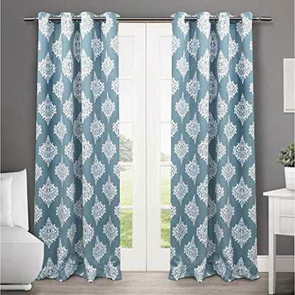EXCLUSIVE HOME Medallion Room Darkening Blackout Grommet Top Curtain Panel Pair, 52"x108", Teal - color: Teal, size: 52"W x 108"L (Pack of 2)