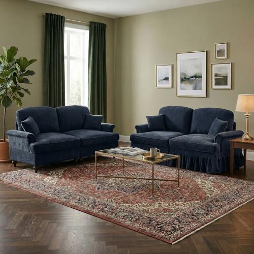 Modular Loveseat Sofa Couch, 2 Seat Comfy Chenille Sofa with Removable Ruffled Skirt, Flared Armrests, Sturdy Legs, Convertible Sectional for Living Room, Bedroom, Apartment (Blue) - color: Blue, size: 76.4 Inch L