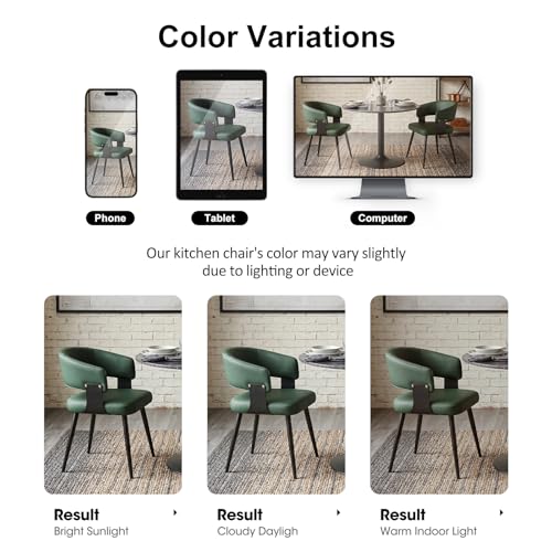 Dining Chairs Set of 2, Modern Upholstered Faux Leather Kitchen Chairs with Curved Back, Easy to Assemble & Clean for Dining Room, Restaurant, Cafe, Green | Faux Leather Upholstery, Curved Back, Metal Legs, Easy Clean, Dining Room, Kitchen, Breakfast Nook