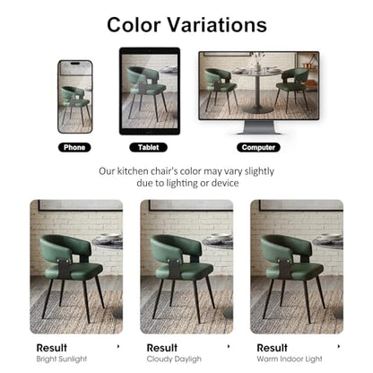 Dining Chairs Set of 2, Modern Upholstered Faux Leather Kitchen Chairs with Curved Back, Easy to Assemble & Clean for Dining Room, Restaurant, Cafe, Green | Faux Leather Upholstery, Curved Back, Metal Legs, Easy Clean, Dining Room, Kitchen, Breakfast Nook