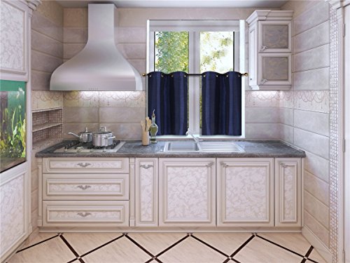Elegant Home 2 Panels Tiers Grommets Small Window Treatment Curtain Faux Silk Insulated Blackout Drape Short Panel 28" W X 36" L Each for Kitchen Bathroom or Any Small Window # D24 (Navy Blue) - color: Navy Blue
